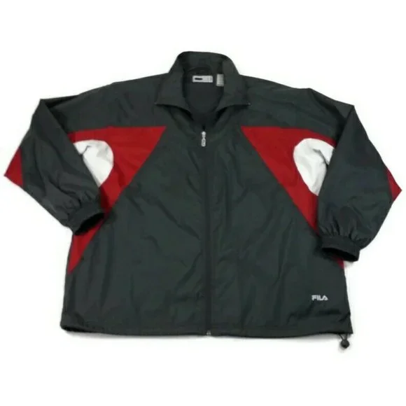 Vintage Fila Gray Red Tricolor Lined Full Zip Long Sleeve Mens Jacket Size XXL